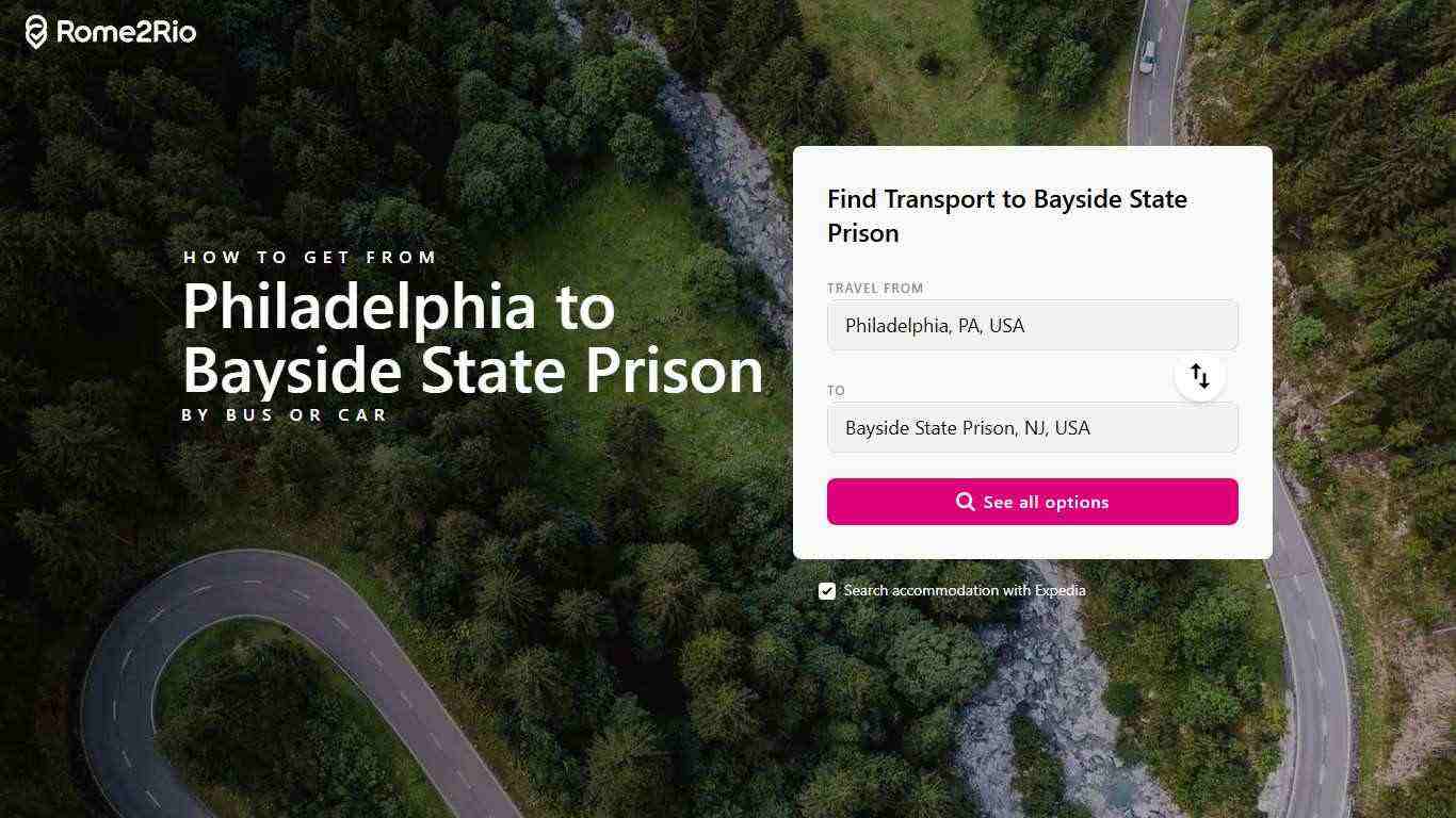 Philadelphia to Bayside State Prison - 2 ways to travel via bus, and car